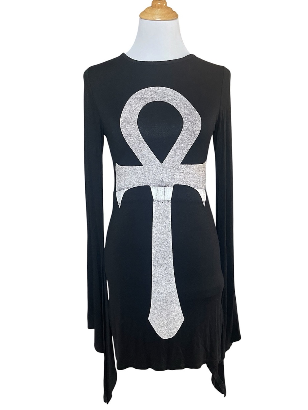 Killstar Ankh Key of Life flared bell sleeve mini dress